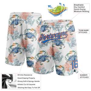 Pantalones cortos personalizados White Powder Blue-Orange 3D Pattern Coral and Crab Basketball Shorts Sportswear ommiz industry - Product Image 2