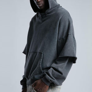 Sudadera con capucha de ropa de calle de alta calidad, sudaderas con capucha de lavado ácido de doble capa, recién llegado, Sudadera con capucha transpirable de lavado ácido de doble capa para hombres - Product Image 2