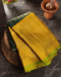 High Quality Heavy Jacquard Silk <b>Sarees</b> <b>Golden</b> Big Jacquard Weaving Border for Indian Pakistani Party Wear for Winter Summer - Product Image 2