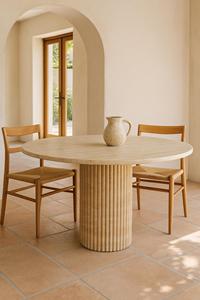 Table à manger ronde en travertin Beige fabriquée à la main 100% pièce maîtresse en pierre naturelle minimaliste moderne pour salle à manger déclaration - Product Image 3
