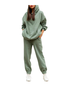 Pantalon de survêtement à capuche à manches longues de Style Baggy surdimensionné pour femmes Joggers motif solide ensemble de survêtement 2 pièces sweats à capuche d'hiver survêtement - Product Image 1