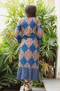 Robe mi-longue en coton pour femmes, imprimé en blocs, robe chemise indienne florale, tenue décontractée d'été - Product Image 4