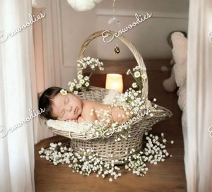 Cesta tejida de madera creativa para accesorios de fotografía recién nacido para dormitorio, sala de estar, contenedor de modelado de bebé versátil para exteriores - Product Image 6