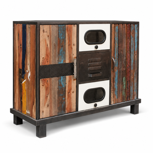 Buffet vintage industriel en bois massif et fer recyclé, design chinois antique, meuble de maison pour salon, appartement, salle à manger, hôtel - Product Image 1