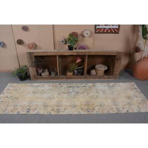 Alfombra Turca Vintage de 2.6x8.4 pies, Alfombra de Lana Beige con Borde - Product Image 4