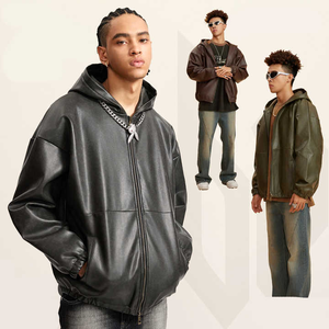 Vestes en cuir pour hommes couleur personnalisée design et logo Streetwear veste zippée en cuir artificiel surdimensionné et lourd pour hommes - Product Image 5