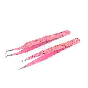 <b>Pink</b> Speckled Stainless Steel Precision Eyelash Tweezers Smooth Tip Reusable - Product Image 1