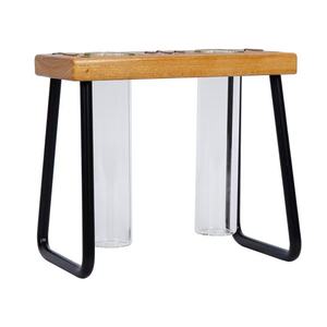 Vaso de Vidro Duplo Moderno com Acabamento Esmaltado, Suporte de Madeira e Estrutura Metálica, Ecológico, Leve, para Plantas Hidropônicas, para Casa e Escritório - Product Image 1