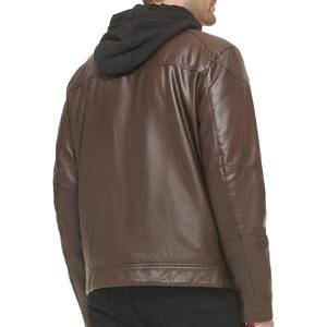 Meilleur design 100% Original haute qualité hommes peau de mouton veste en cuir sur mesure moto veste toile tissu qualité populaire - Product Image 4