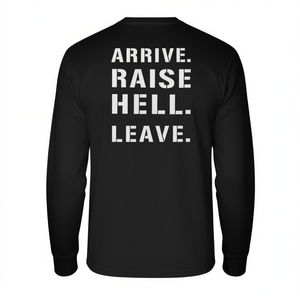 Camiseta Clásica Moderna con Estampado Gráfico para Adultos, Camisetas de Manga Larga con Estampado 'Arrive Raise Hell Leave', Producto Promocional - Product Image 3