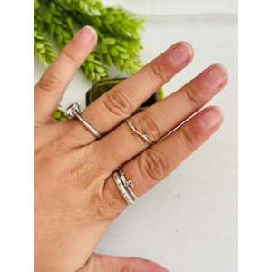 Southwest-Made Simple Sterling Silver Leaf <b>Ring</b> Vintage Bohemian Geometric Design Rhodium Claw Free for Children Adults Gift - Product Image 2