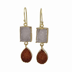 Boucles d'oreilles en pierre précieuse Druzy bleu élégant fait à la main plaqué or crochet Style Double Druzy bijoux bijoux de mode - Product Image 3