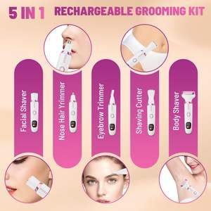 Rasoir électrique sans fil 5-en-1 pour femme IPX7, tondeuse corporelle et bikini, rasoir pour poils pubiens, aisselles, nez, visage et sourcils - Product Image 5