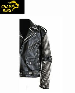 Veste en cuir noir de luxe pour homme de haute qualité, ornée de diamants et de strass, fabriquée par la marque Champ king. - Product Image 4
