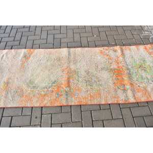 2.8x8.4 ft <b>Runner</b> Turkish <b>Rug</b>, Orange Solid Vintage <b>Rug</b> - Product Image 3