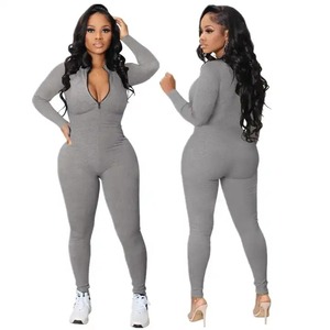 จั๊มสูทแฟชั่นฮิปฮอปสำหรับผู้หญิงบอดี้สูทมีซิปแขนเต็ม - Product Image 5