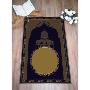 Blue & <b>Gold</b> Islamic Prayer Rug: Elegant Worship Rug,With Pile Soft Rug - Product Image 5