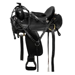 อานม้าหนังแท้สำหรับแข่งบาร์เรลเรซแบบตะวันตก พร้อมสายรัดศีรษะ สายรัดอก และสายบังเหียนที่เข้าชุดกัน เบาะนั่งคุณภาพพรีเมียม 100% ขนาด 10-16 นิ้ว - Product Image 1