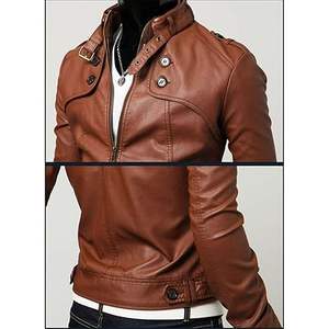 Veste en toile imperméable de qualité supérieure pour hommes col montant en cuir à la mode pour les jeunes motocyclistes - Product Image 4