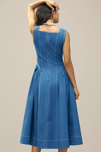 Vestido Maxi Casual para Mujer, Cuello en V, Bordado a Máquina, 100% Algodón, Cintura Natural, Lavable, Manga Corta, con Bolsillos - Product Image 3