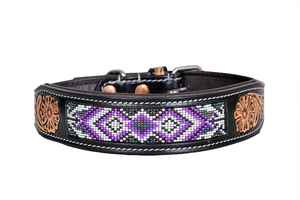 Collar de perro de cuero con cuentas occidentales Collares de cuero con cuentas moradas para mascotas y correa a precio al por mayor - Product Image 2
