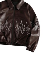 Veste en cuir streetwear personnalisée pour homme, avec motif flamme brodé, vestes en cuir OEM, grandes tailles, vestes en cuir tendance hip-hop