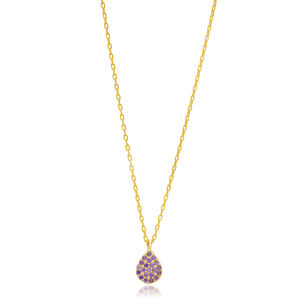 Amatista CZ piedra pera gota diseño minimalista encanto collar venta al por Mayor turco 925 plata esterlina mujeres joyería - Product Image 1