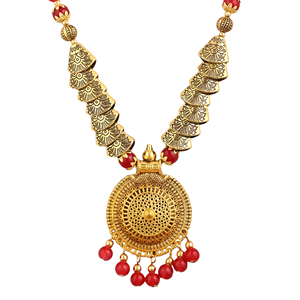 Samosa Redonda de Estilo Étnico con Cuentas Rojas Oxidadas y Patrón de Puntos para Bodas - Product Image 2