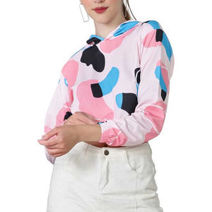 Sudadera con capucha en blanco recortada antiarrugas al por mayor, sudaderas con capucha transpirables de alta calidad con estampado personalizado para mujer, sudaderas con capucha de moda - Product Image 2