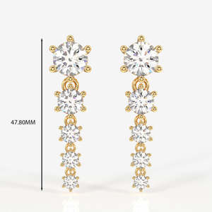 18K <b>Gold</b> <b>Dangle</b> <b>Earrings</b> with Round Cut Moissanite Diamond Elegant Drape Design - Product Image 2