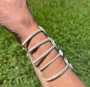 <b>Sterling</b> White Buffalo Stacker <b>Cuffs</b> Handmade Natural Gemstone Jewelry Elegant Layered <b>Bracelet</b> Gift - Product Image 2