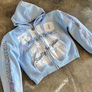 Trendy 100% Cotton Fleece Zip up Hoodie Hombres Sparkly Letter Print Elegante Streetwear Anti-Pilling Alta calidad - Product Image 1