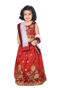 Lehenga Choli Bordado Intenso Color Granate para Niñas Pequeñas - Moda Shoryam - Traje Étnico Indio de Fiesta y Boda para Niñas, Largo hasta el Suelo - Product Image 2