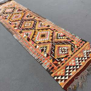 Turkish Vintage Kilim <b>Rug</b> 2.9x10.7 ft, Orange <b>Runner</b> Moroccan Wool <b>Rug</b> - Product Image 2