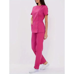 Conjuntos de uniformes de alta calidad de color rosa y azul con botones a presión, ajuste cómodo y bolsillos | Uniformes de hospital de verano - Product Image 1