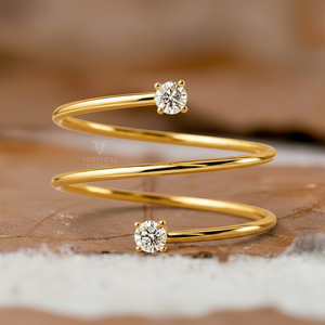 Bague spirale tendance pour femme en or massif 14K/18K avec diamant de laboratoire, design à trois tours, cadeau d'anniversaire - Product Image 1