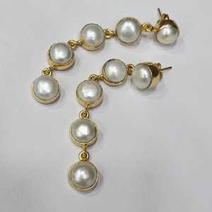 925 เงินสเตอร์ลิงคุณภาพดีเยี่ยมน้ําจืดไข่มุกธรรมชาติอัญมณี Handmade ต่างหูเครื่องประดับ - Product Image 5