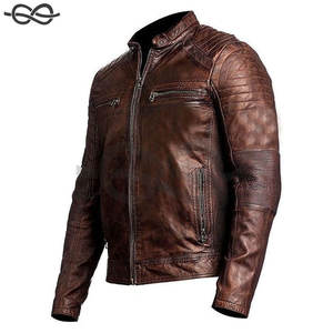 Veste de motard en cuir d'agneau véritable personnalisée pour hommes en noir marron véritable veste de moto vintage d'extérieur avec matériau en duvet - Product Image 4