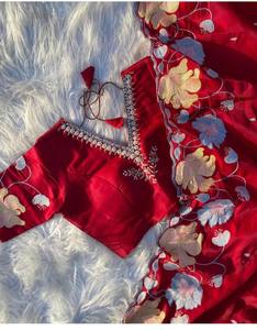 ผ้าส่าหรีผ้าไหมดีไซน์สวยพร้อมด้ายปักทำงานกับเสื้อทำงานมือส่าหรีสวมใส่สำหรับงานแต่งงานส่าหรีนักออกแบบงานปาร์ตี้ - Product Image 3