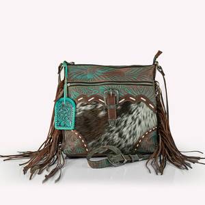 Bolso Bandolera de Cuero Genuino Hecho a Mano de Estilo Occidental Vintage con Cierre de Cremallera, Bolso de Moda Boho para Mujer - Product Image 1