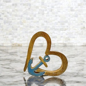 Encantadora decoración de madera "Life" con acento de ancla dorada, perfecta para decoración náutica o de playa para el hogar, agrega calidez y estilo - Product Image 3