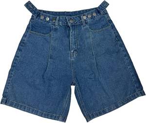 Shorts pour femmes en jean denim vintage occidental d'été en gros, taille haute, coupe droite, décontractés, bouton personnalisé - Product Image 3