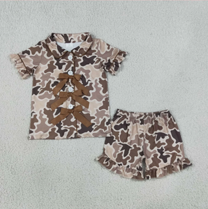 Ensemble à volants à manches courtes pour filles, imprimé camouflage, avec short à détail nœud - Product Image 3