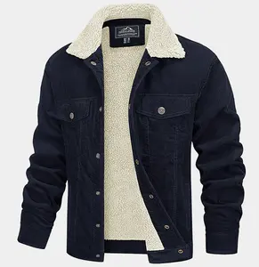 OEM Garment Manufacture Fleece Lining Winter Vintage Sherpa Jackets Thicken Windbrekaer Mens Corduroy Jackets