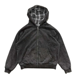 Custom Men's Winter Heavyweight 210g Fleece Zipper-Up Reversible Oversized Boxy Hoodie with Color Blocking Embroidered Applique - Product Image 2