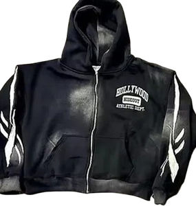 Moda de otoño, ropa de calle, chándal acampanado Sun Fade, estilo Vintage, ajuste holgado, bordado desgastado, chándales con cremallera de gran tamaño - Product Image 5