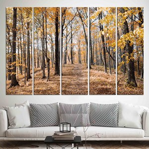 Obra de arte impresa en lienzo: decoración de paisaje forestal de otoño, JUEGO DE 5 LIEÑOS - Product Image 1