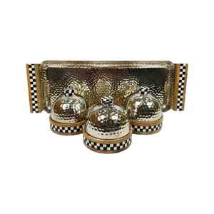 Ensemble de service multifonctionnel en bois artisanal avec couvercle en forme de dôme et plateaux en bois |   Distributeur de condiments de luxe pour hôtel/restaurant - Product Image 1