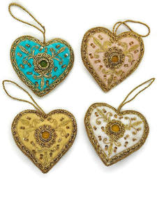 Adornos de corazón de terciopelo bordados hechos a mano únicos creativos conjunto Multicolor para exhibición de vacaciones decoraciones para árboles de Navidad - Product Image 2