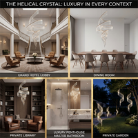 Grand lustre commercial en cristal, suspension spirale dorée moderne pour hall d'hôtel, restaurant, escalier et projets.